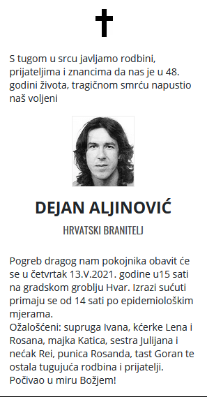 Dejan Aljinović - Hrvatski branitelj 1973. - 2021.