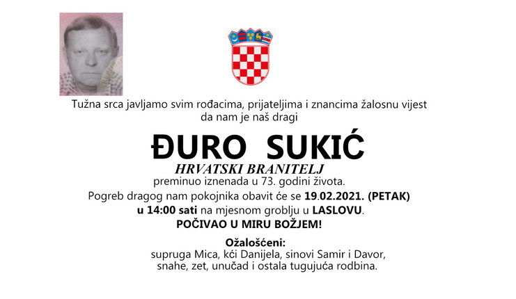 Đuro Sukić - Hrvatski branitelj 1948. - 2021.