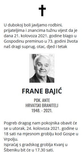 Frane Bajić - Hrvatski branitelj 1948. - 2021.