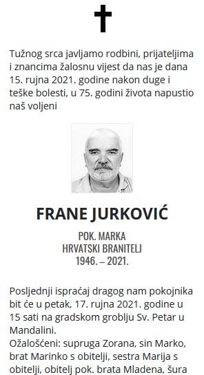 Frane Jurković - Hrvatski branitelj 1946. - 2021.