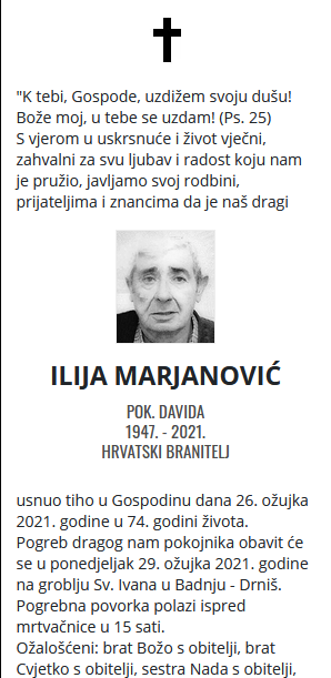 Ilija Marjanović - Hrvatski branitelj 1947. - 2021.