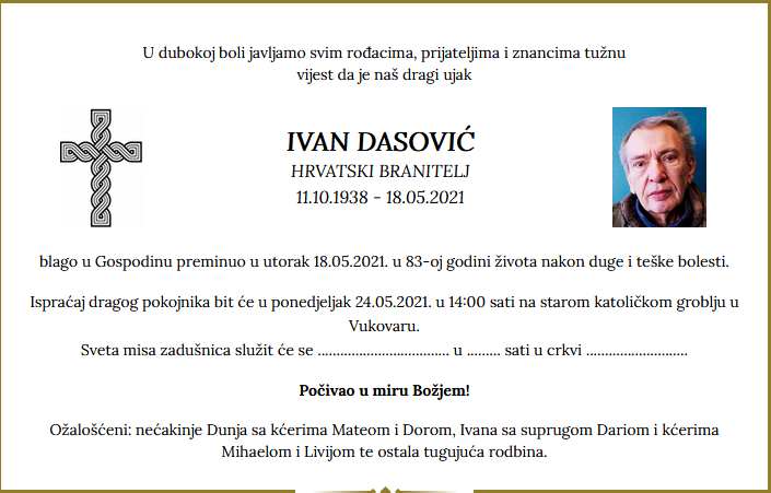 Ivan Dasović - Hrvatski branitelj 1938. - 2021.