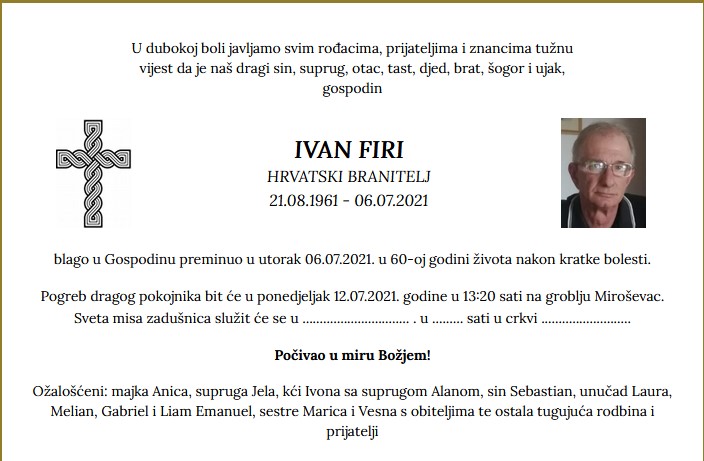 Ivan Firi - Hrvatski branitelj 1961. - 2021.