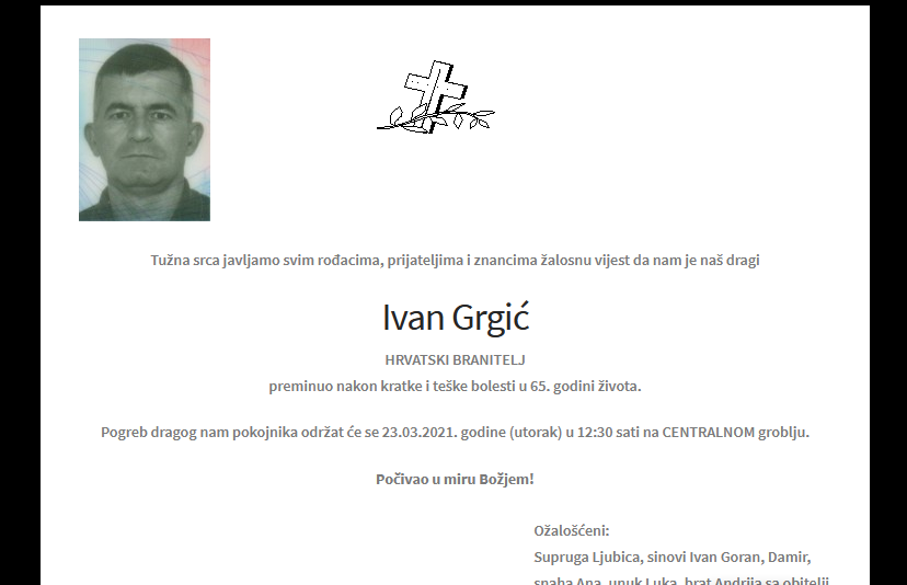 Ivan Grgić - Hrvatski branitelj 1956. - 2021.