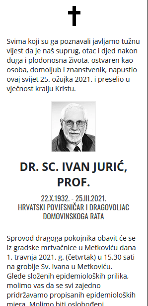 Ivan Jurić - Hrvatski branitelj 1932. - 2021.