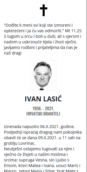 Ivan Lasić - Hrvatski branitelj 1956. - 2021.