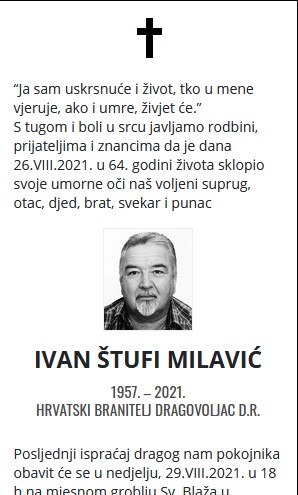 Ivan Milavić - Hrvatski dragovoljac 1957. - 2021.