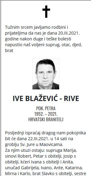 Ive Blažević - Hrvatski branitelj 1952. - 2021.