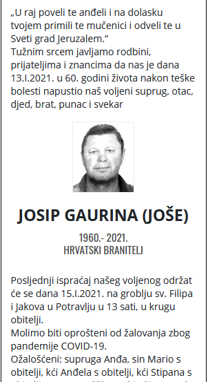 Josip Gaurina - Hrvatski branitelj 1960. - 2021.