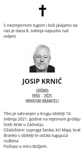 Josip Krnić - Hrvatski branitelj 1950. - 2021.