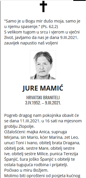 Jure Mamić - Hrvatski branitelj 1952. - 2021.