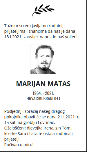 Marijan Matas - Hrvatski branitelj 1964. - 2021.