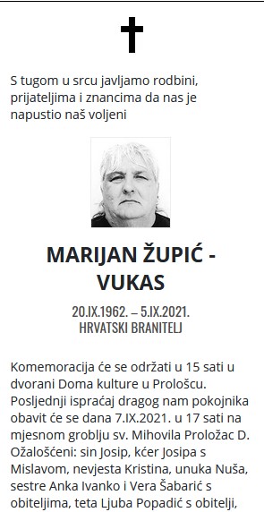 Marijan Župić Vukas - Hrvatski branitelj 1962. - 2021.