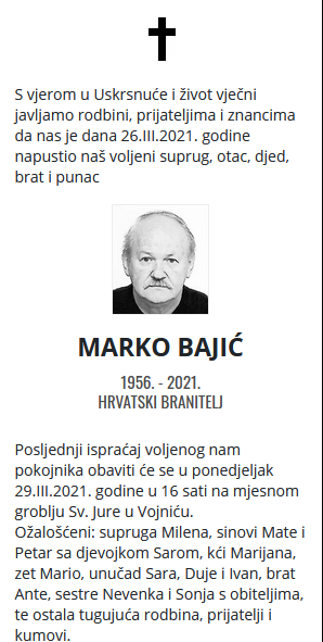Marko Bajić - Hrvatski branitelj 1956. - 2021.