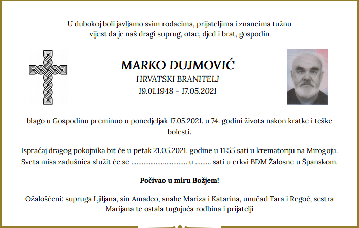 Marko Dujmović - Hrvatski branitelj 1948. - 2021.