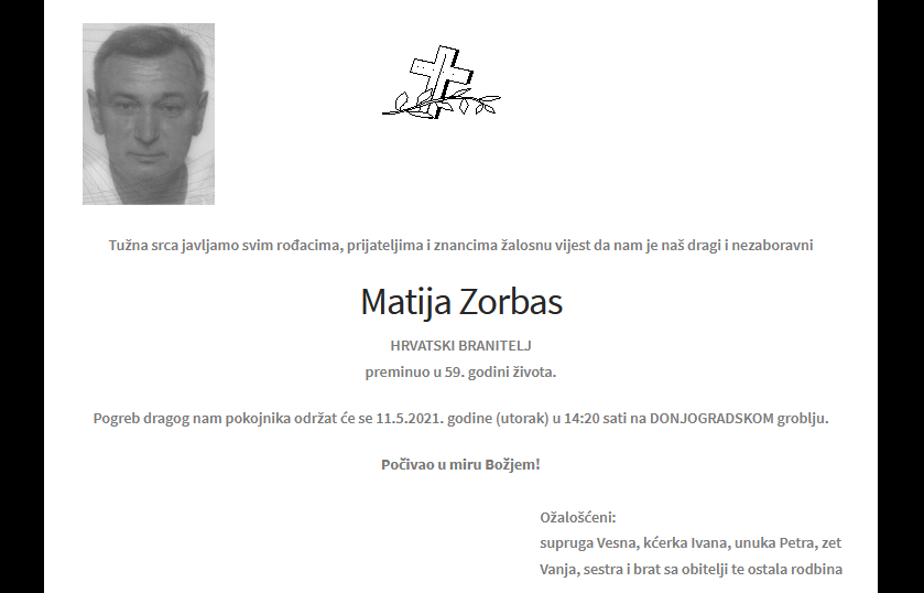 Matija Zorbas - Hrvatski branitelj 1962. - 2021.