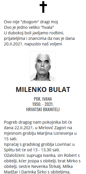Milenko Bulat - Hrvatski branitelj 1950. - 2021.