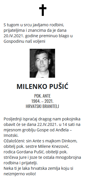 Milenko Pušić - Hrvatski branitelj 1964. - 2021.