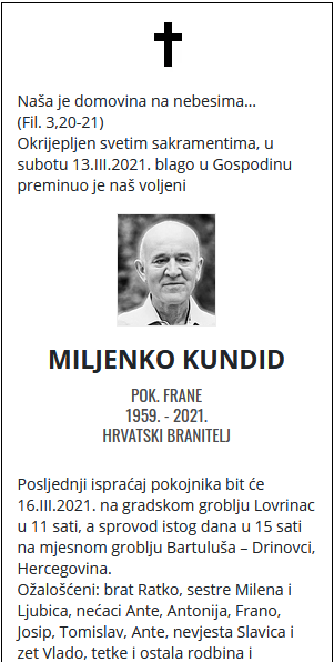 Miljenko Kundid - Hrvatski branitelj 1959. - 2021.