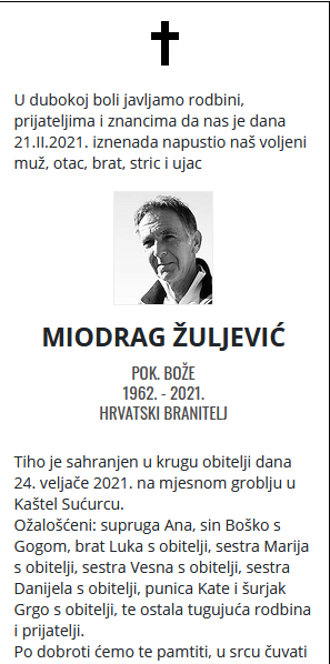 Miodrag Žuljević - Hrvatski branitelj 1962. - 2021.