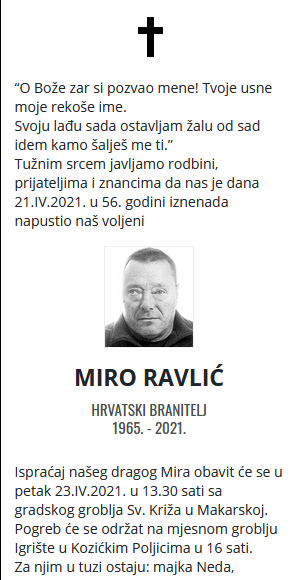 Miro Ravlić - Hrvatski branitelj 1965. - 2021.