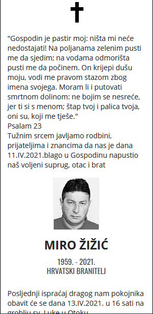Miro Žižić - Hrvatski branitelj 1959. - 2021.