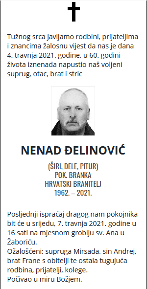 Nenad Đelinović - Hrvatski branitelj 1962. - 2021.
