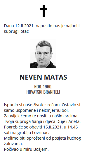 Neven Matas - Hrvatski branitelj 1960. - 2021.