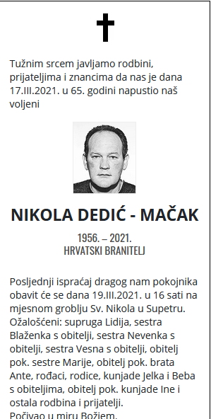 Nikola Dedić - Hrvatski branitelj 1956. - 2021.