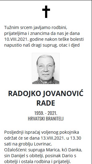 Radojko Jovanović - Hrvatski branitelj 1959. - 2021.