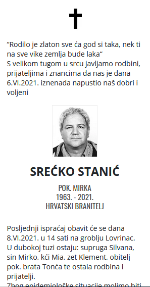 Srećko Stanić - Hrvatski branitelj 1963. - 2021.