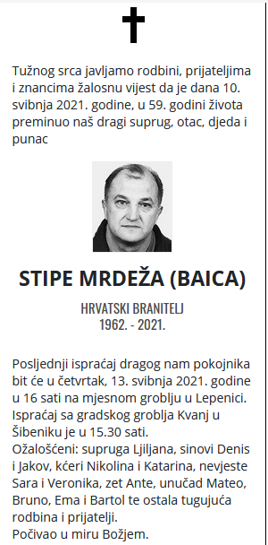 Stipe Mrdeža - Hrvatski branitelj 1962. - 2021.