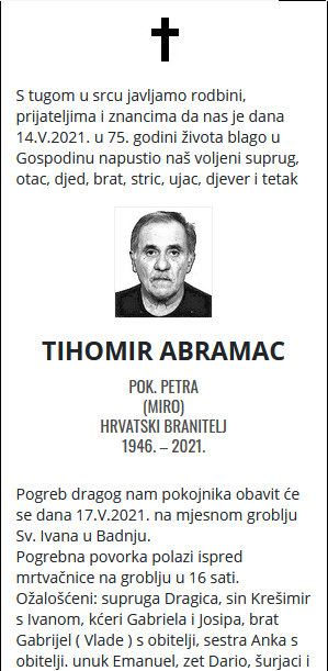 Tihomir Abramac - Hrvatski branitelj 1946. - 2021.