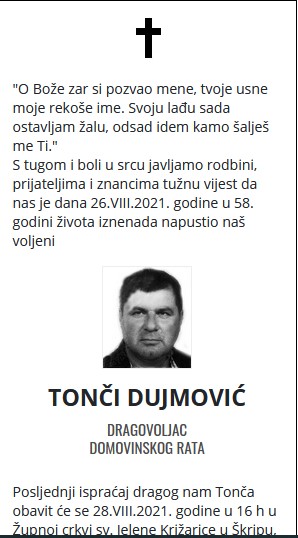 Tonči Dujmović - Hrvatski dragovoljac 1963. - 2021.