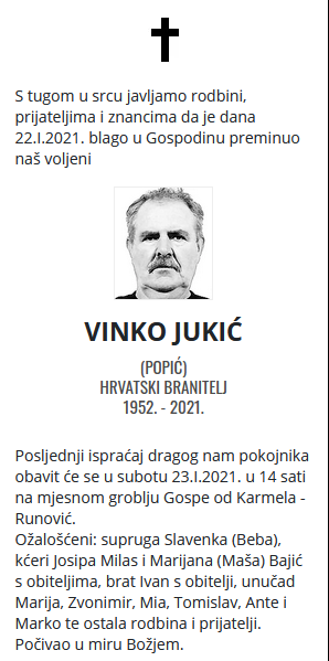 Vinko Jukić - Hrvatski branitelj 1952. - 2021.