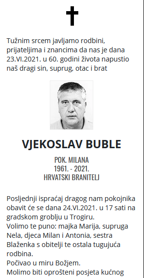 Vjekoslav Buble - Hrvatski branitelj 1961. - 2021.