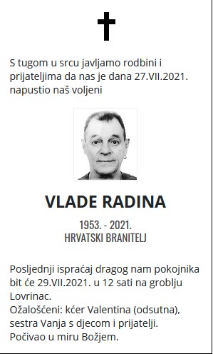 Vlade Radina - Hrvatski branitelj 1953. - 2021.