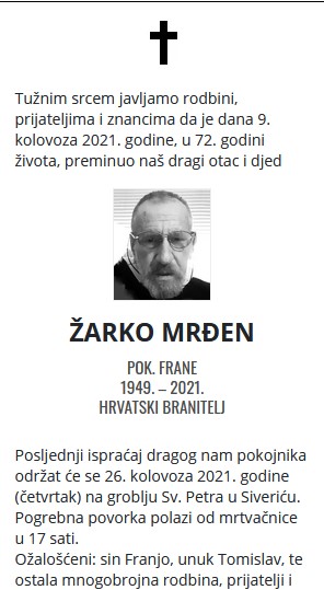 Žarko Mrđen - Hrvatski branitelj 1949. - 2021.