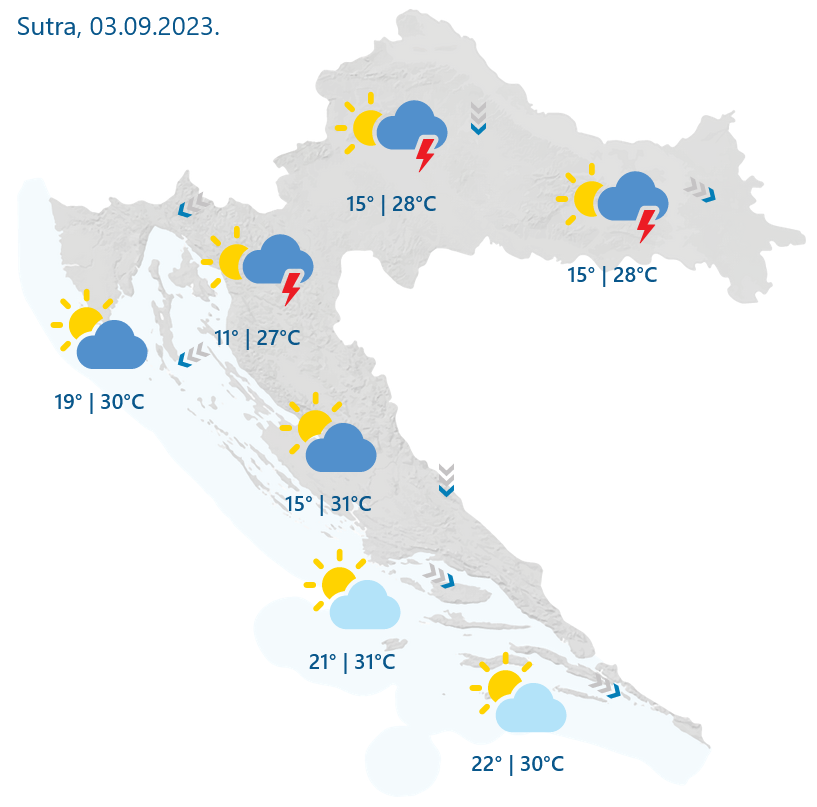 Sutra nas očekuje promjenljivo vrijeme: Sunčano jutro, popodnevni pljuskovi na središnjim i istočnim predjelima