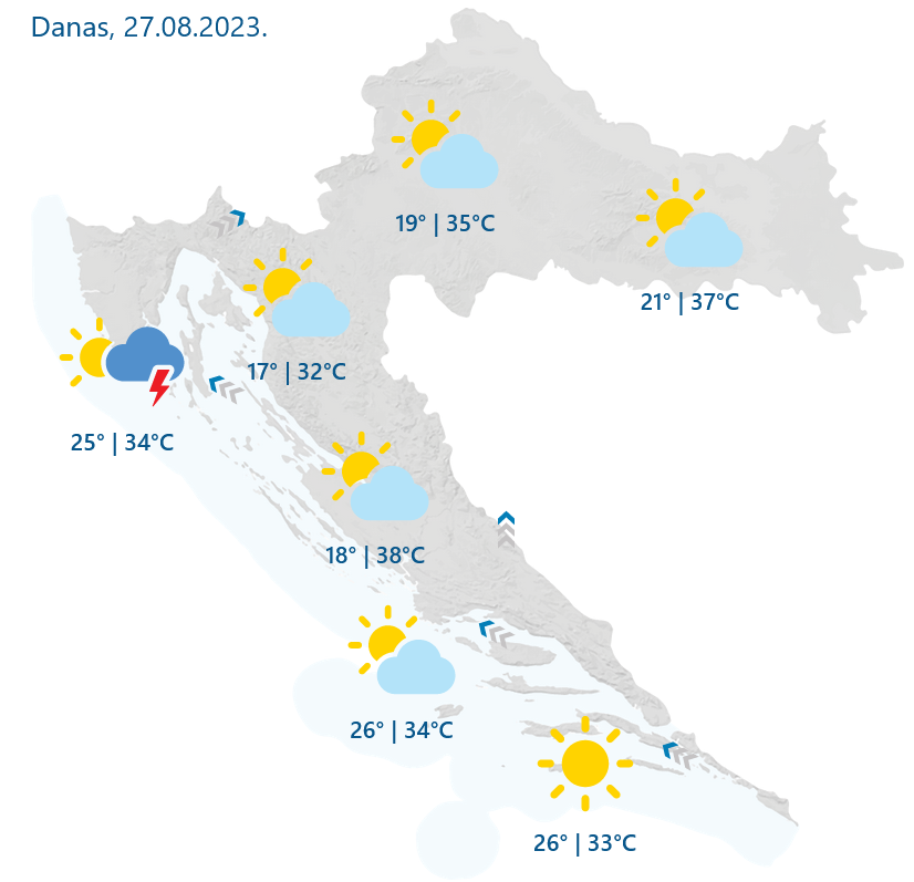 Vruće vrijeme diljem Hrvatske: Pljuskovi i grmljavina na sjevernom Jadranu očekuju se u noći na ponedjeljak