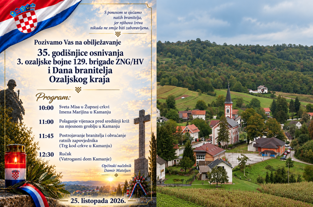 Danas u Kamanju 35. obljetnica 3. ozaljske bojne i Dan hrvatskih branitelja ozaljskoga kraja