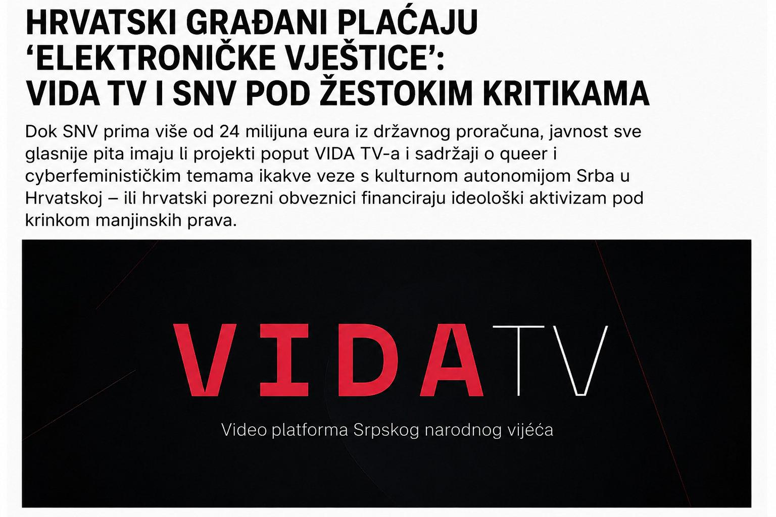 MILIJUNI IZ PRORAČUNA ZA VIDA TV: OD SRPSKE KULTURNE AUTONOMIJE DO QUEER AKTIVIZMA