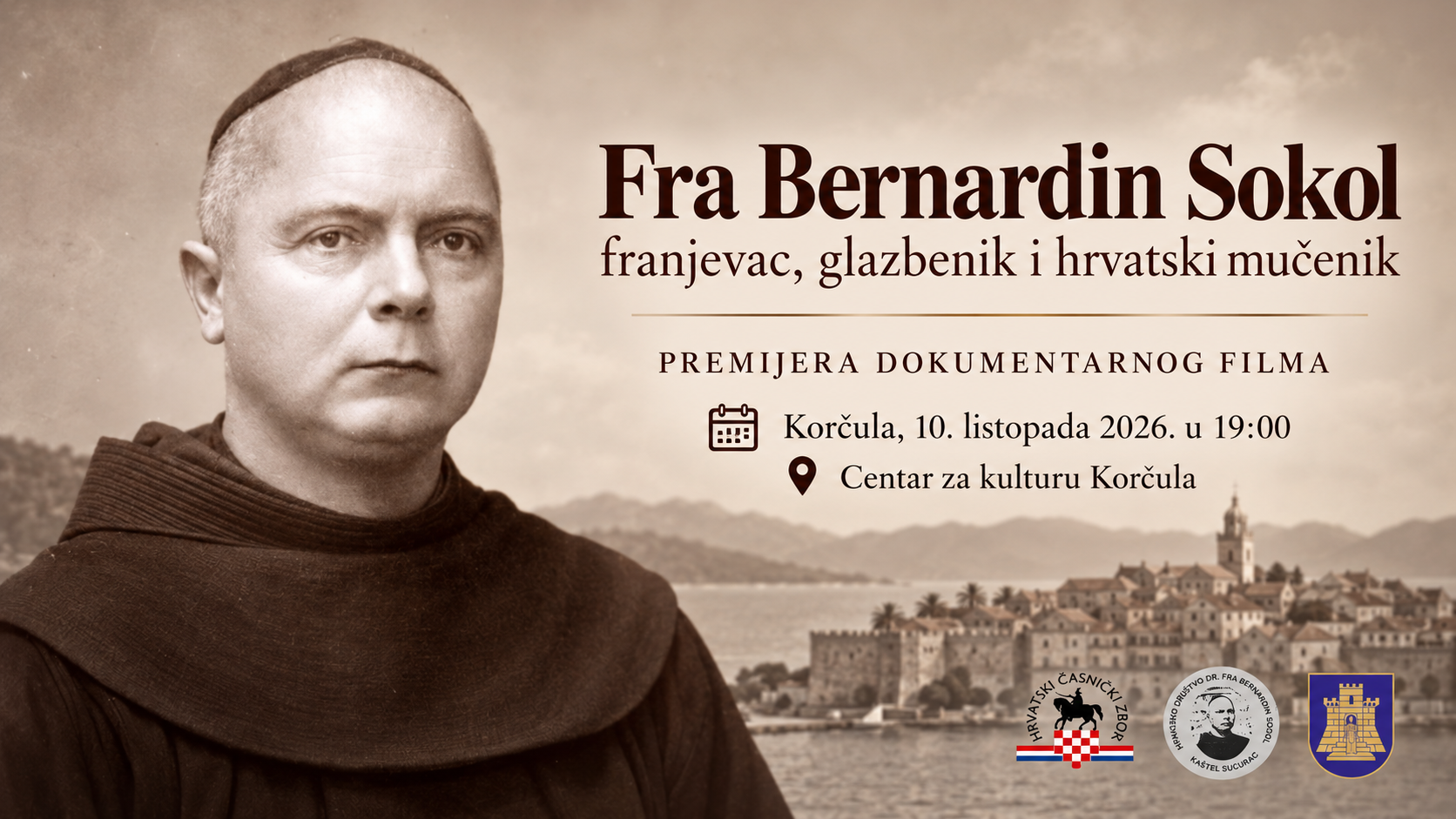 U Korčuli premijera filma o fra Bernardinu Sokolu, franjevcu i glazbeniku ubijenom 1944.