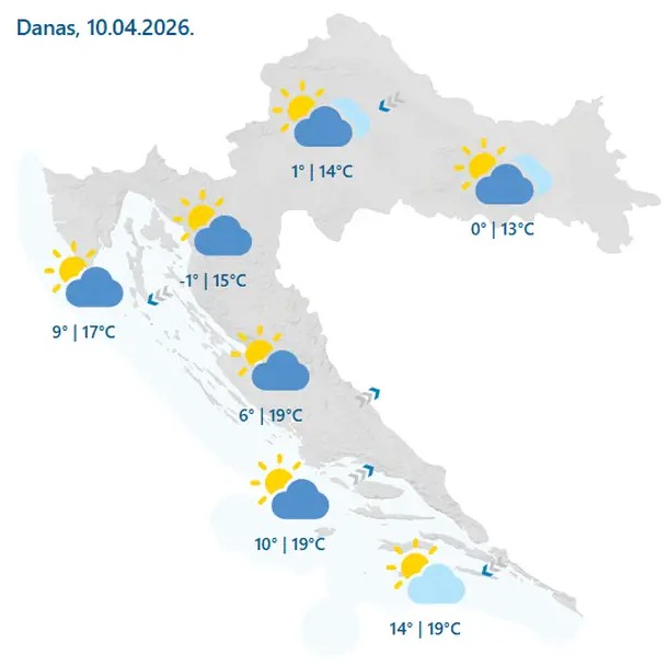 Promjenjivo vrijeme uz mogućnost slabe kiše, na Jadranu postupno naoblačenje