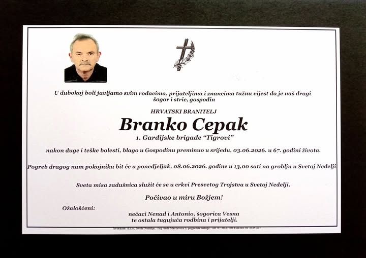 Preminuo hrvatski branitelj Branko Cepak, pripadnik legendarnih Tigrova