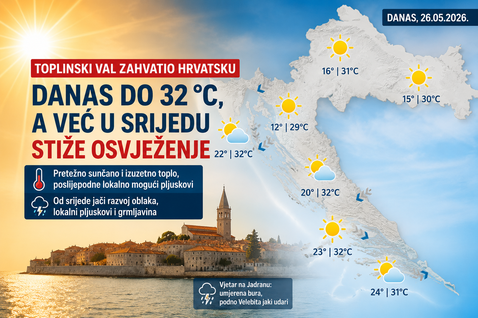 Toplinski val zahvatio Hrvatsku: Temperature rastu do 32 stupnja, a potom stiže promjena vremena