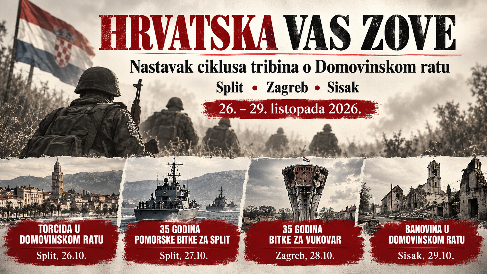 „Hrvatska vas zove“: Nastavlja se ciklus tribina o Domovinskom ratu, četiri nova susreta u Splitu, Zagrebu i Sisku