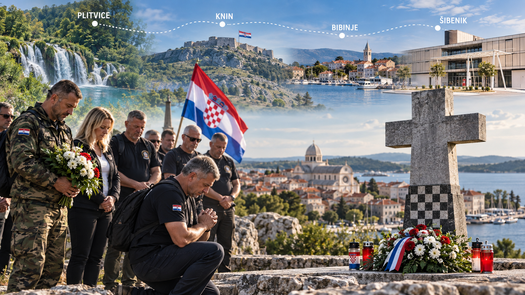 Ilustrativni prikaz hodočašća „Putevima vjere ratnika“ na ruti Plitvice – Knin – Bibinje – Šibenik, 11. rujna 2026.