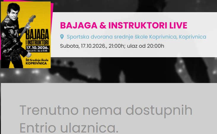 OTKAZAN BAJAGIN KONCERT U KOPRIVNICI: Organizatori tvrde da ne mogu jamčiti sigurnu i ugodnu atmosferu