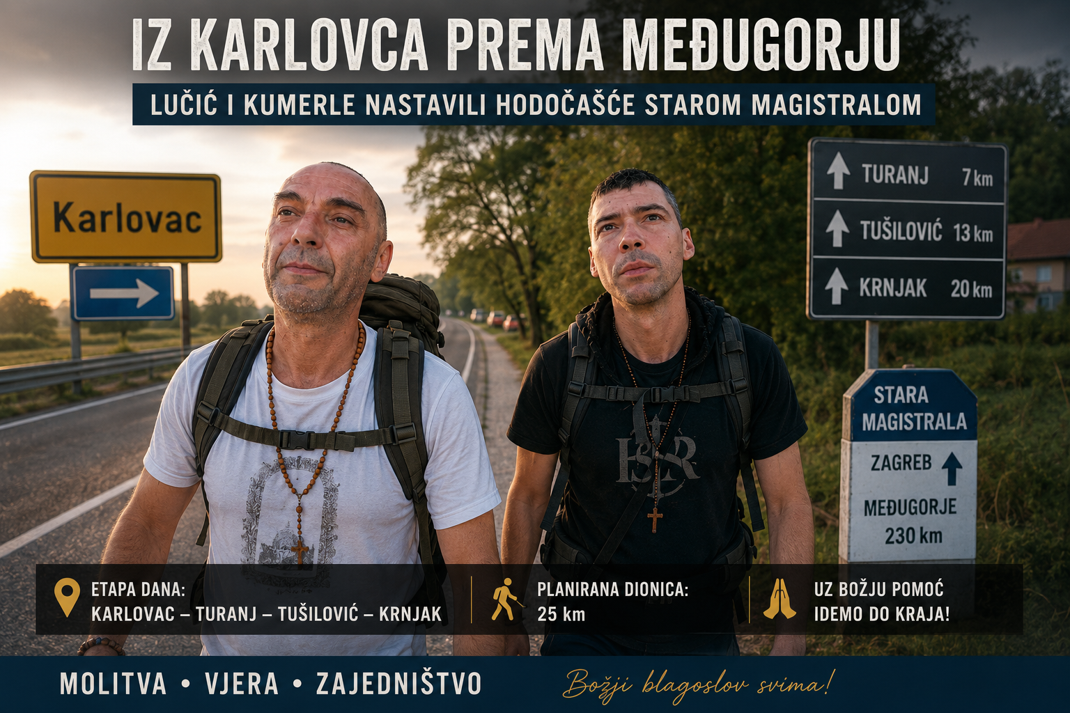 TREĆI DAN - Unatoč prvim žuljevima ne odustaju: Hrvatski hodočasnici jutros nastavili put iz Karlovca prema Međugorju